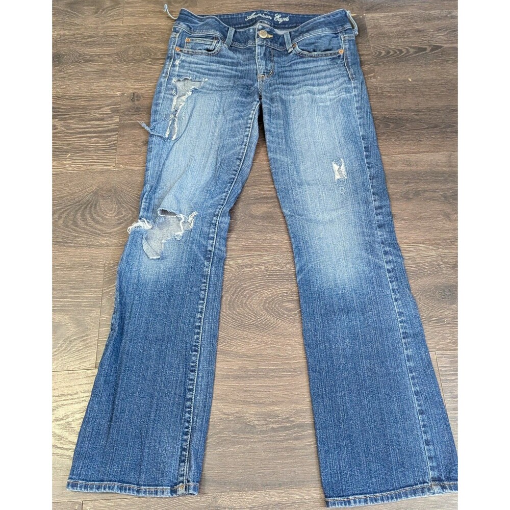 American Eagle Jeans Women's size 6 reg Hipster Blue Denim Distressed Y2K (639m)